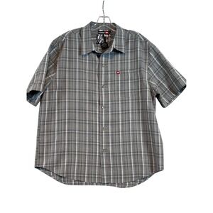Tony Hawk Mens Large Grey Plaid Short Sleeve Button Down Skate Shirt Modal Blend